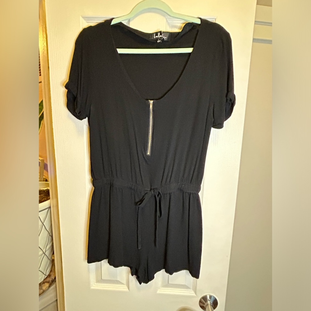 Lulus Black Shorts Romper Summer Beach Cover Up Lounge Jumpsuit BOHO Sz L